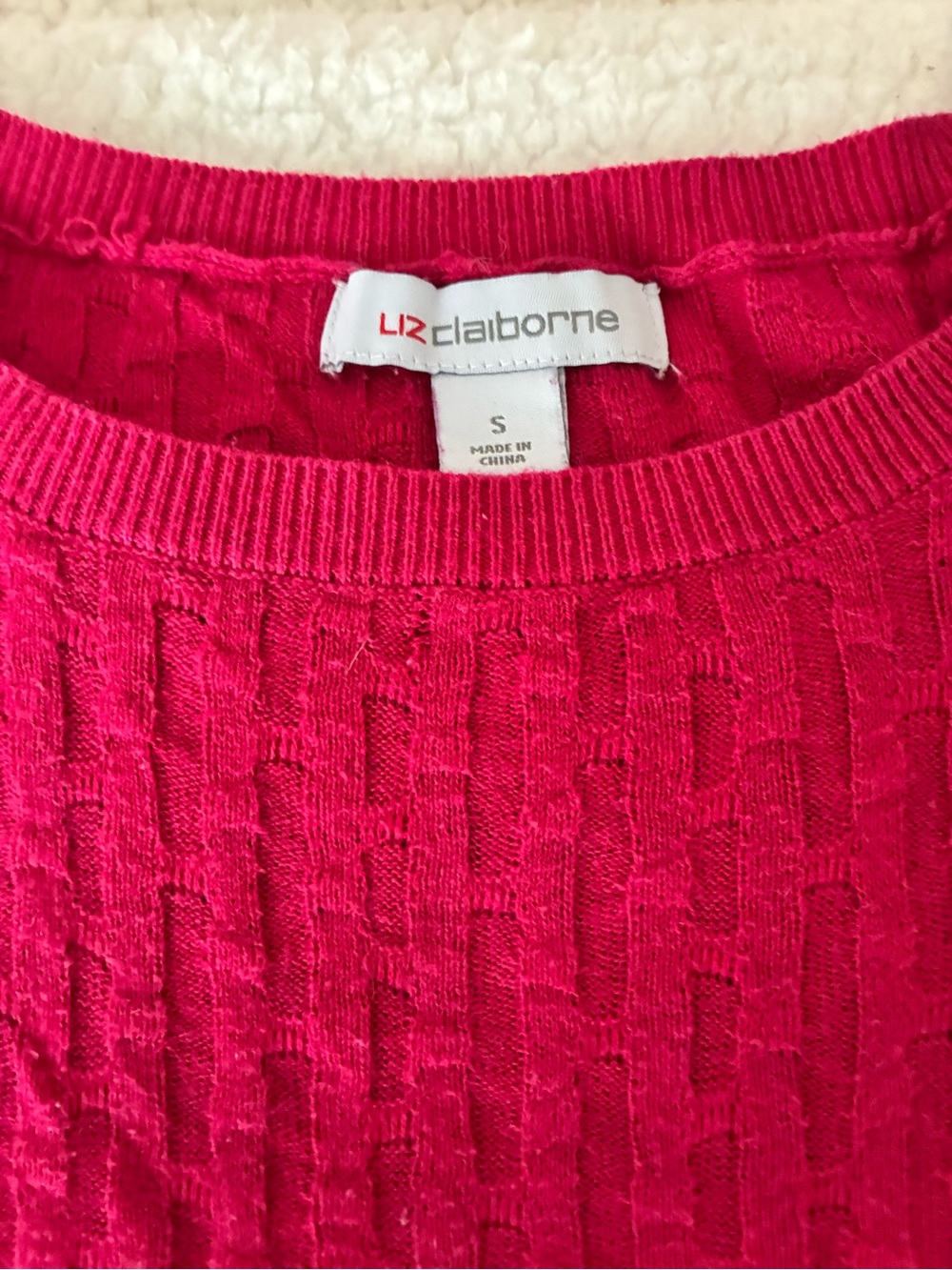 Liz Claiborne Raspberry Ribbed Crewneck Sweater - Picture 2 of 3